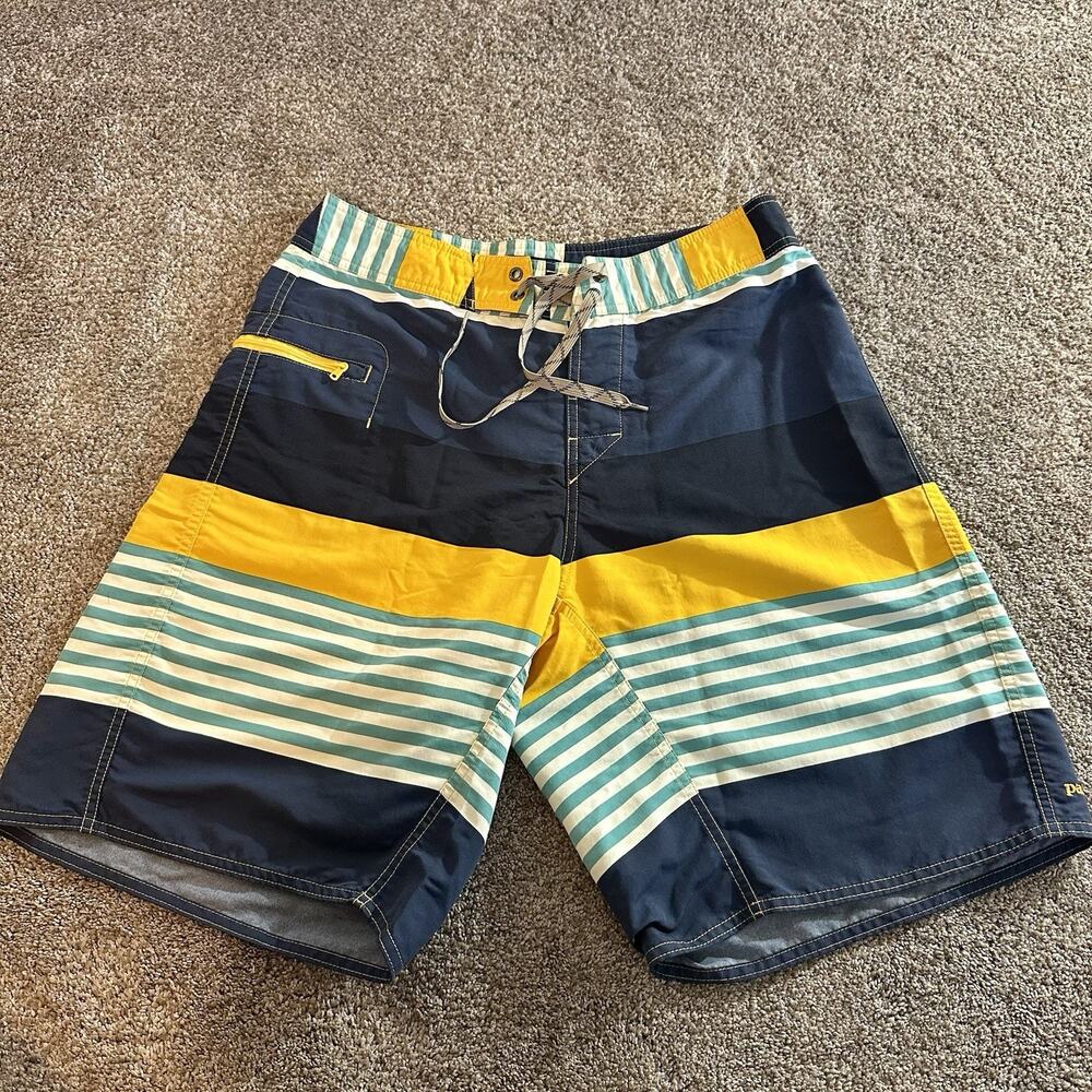 Patagonia Wavefarer Board Shorts Mens 31 Blue Striped Swim Surf Nylon Swimsuit